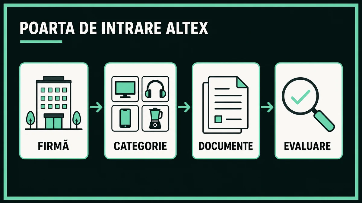 Poarta de intrare Altex cu firmă, categorie, documente și evaluare înaintea integrării
