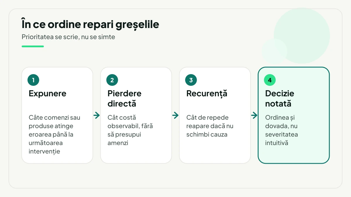 Ordinea de reparare a greșelilor: expunere, pierdere directă, recurență și decizia notată