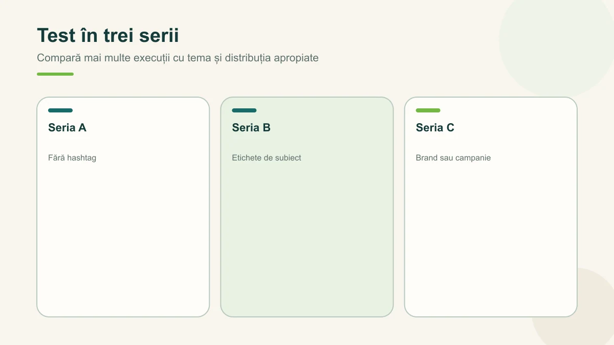 Test în trei serii: fără hashtag, hashtag de subiect și hashtag de campanie